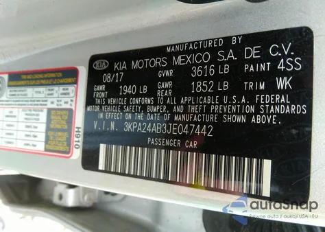 2018 Kia Rio S from USA, damaged, VIN 3KPA24AB3JE047442